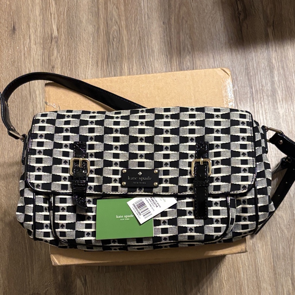 NWT kate spade Black & White Storybook  Checkered Canvas Crossbody Bag